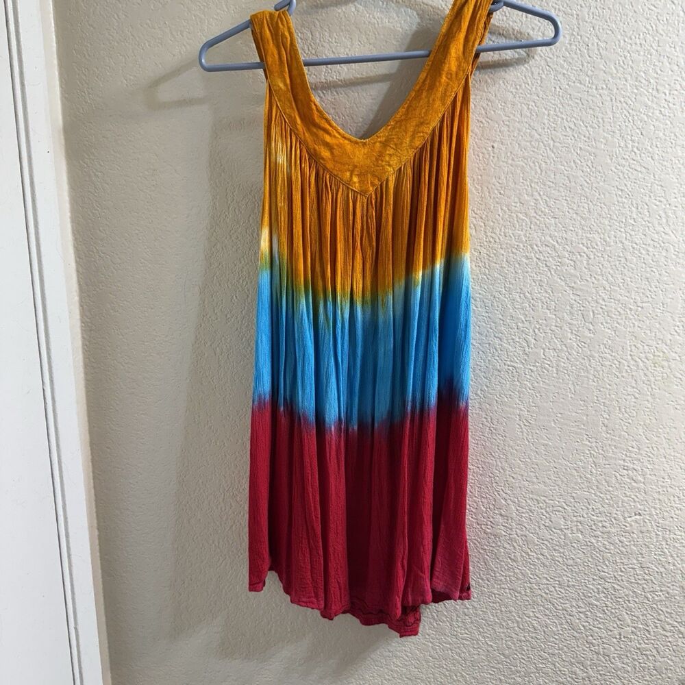 Vintage Just Cruising 100% Rayon Tie Dye Vibrant Breezy Tank Sun Dress Boho 70s